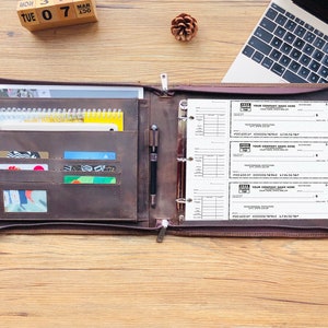 Carpeta de cheques personalizada de 3 anillos, chequera de cuero para 3 anillos, carpeta de cheques de 9 anillos, registro de piloto de cuero personalizado, soporte para chequera y cremallera
