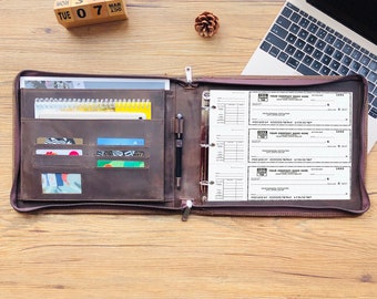 Custom 3 Ring Check Binder, Leather Check Book for 3 ring, 9 ring check Binder, Personalized Leather Pilots Log, Check Book Holder & Zipper