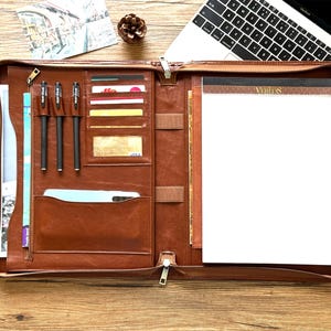 Personalized Leather Portfolio, Zippered Portfolio for Men, Letter Size Organizer Folder, Padfolio A4 Document Bag, Business Birthday Gift