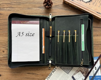 Personalized Leather A5 Portfolio, Left Handed Portfolio Travel Leather Planner for Men, Leather Journal Diary Notebook Cover, Women Folder