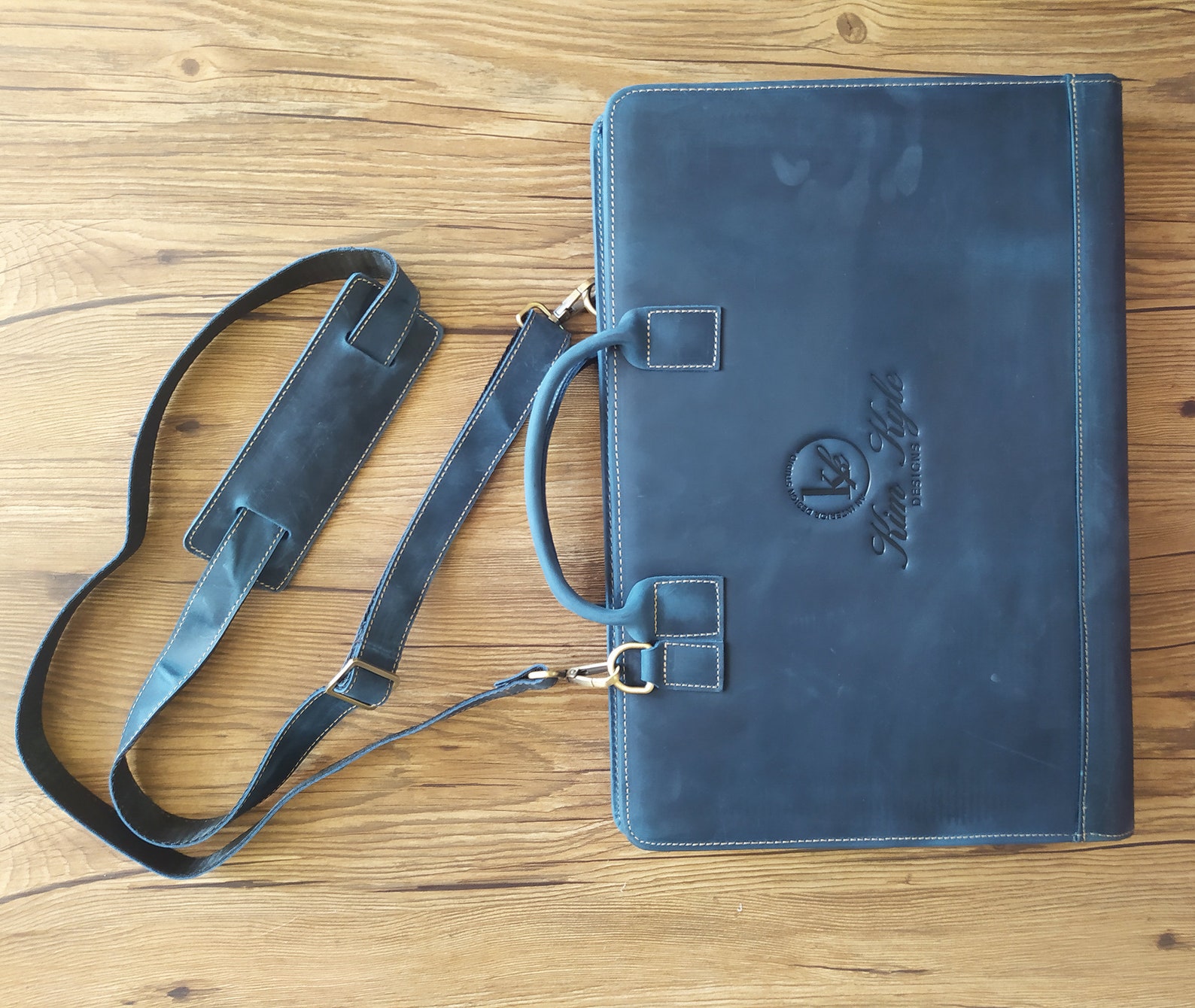 Engraved Leather Portfolio With Shoulder Strap & Handle Etsy