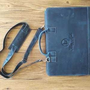 Engraved Leather Portfolio with Shoulder Strap & Handle, Zippered Clipboard Padfolio, Legal Size 8.5x14" Notepad Planner, 15" Laptop Case