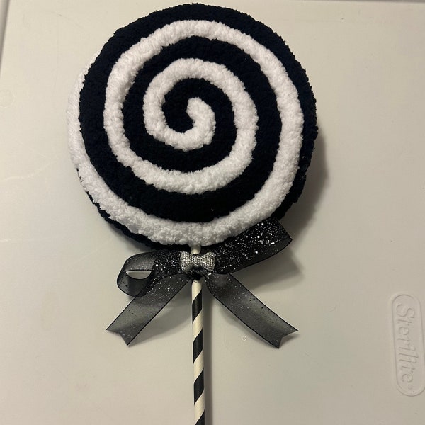 Black and White Lollipop with Bow, Halloween Pick, Tree Decor, Christmas Decorations, Whimsical Decor, Candyland Decor, Wreath Pick