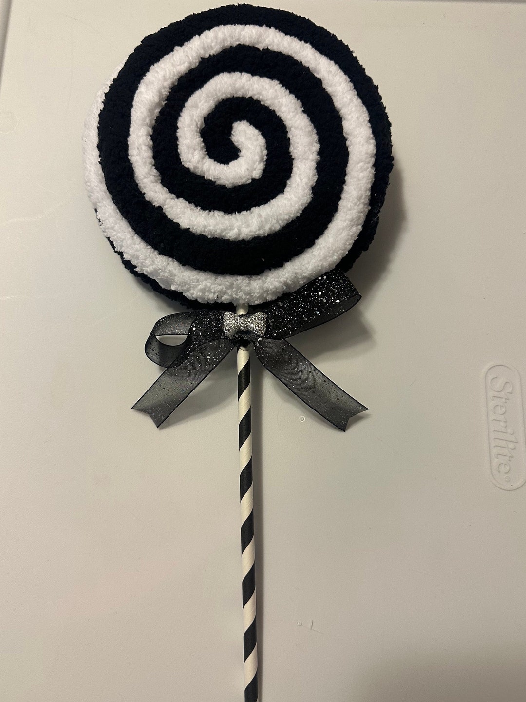 Black and White Lollipop With Bow, Halloween Pick, Tree Decor