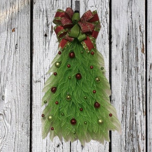 Christmas Tree Shaped Wreath With Deco Large Bow and