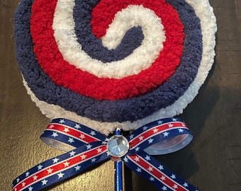 Faux Yarn Lollipop with Bow, Fourth of July Tree Decor, Wreath Pick, Patriotic Decor, Patriotic Lollipop, Faux Lollipop