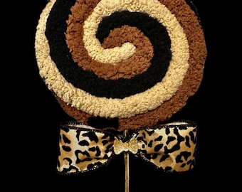 Leopard Print Faux Lollipop with Bow, Leopard Print Theme Pick, Tree Decor, Whimsical Decor, Tree Pick, Wreath Pick, Leopard Decor