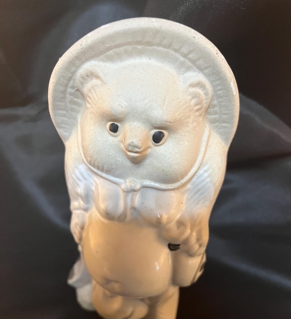 Vintage White Shigaraki Tanuki Figurine | Japanese Pottery Lucky