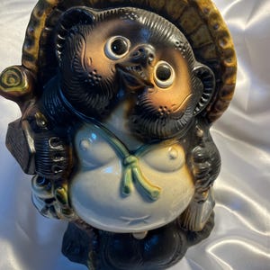 Shigaraki-Style Tanuki Figurine – Ceramic Lucky Charm for Prosperity and Happiness