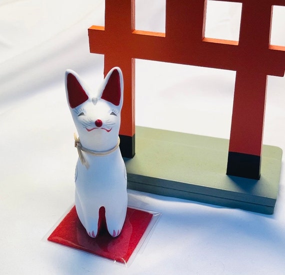 Inari Fox Statue and Torii Gate Set Shinto Lucky Inari Fox Statue