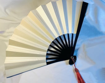 Japanese Tessen Samurai War Fan – Large 50cm Iron Folding Fan, White | with Original Samurai History Leaflet by Seller