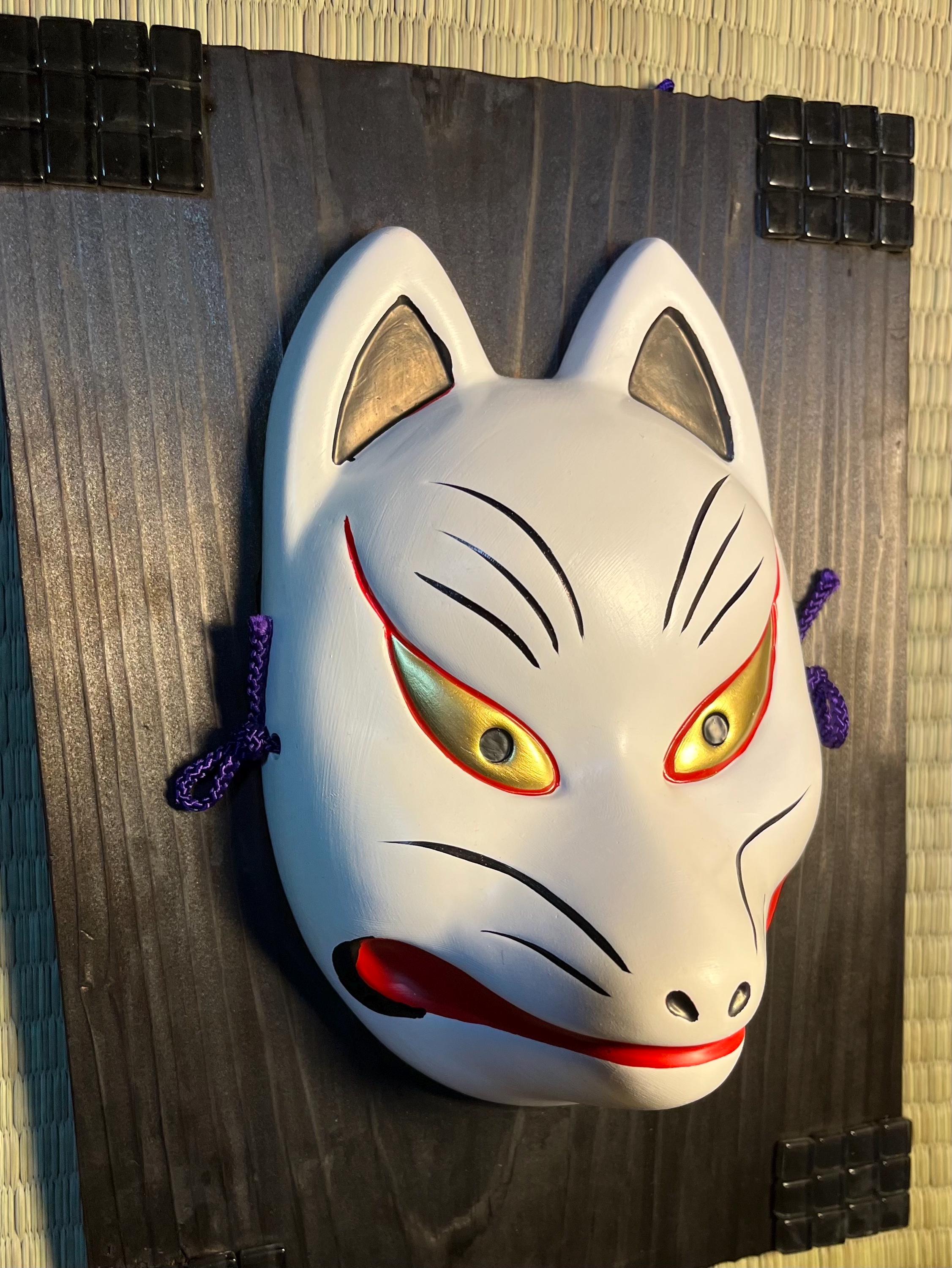Japanese Artisan Fox Mask Good Luck Wall Hanging (with Black Board