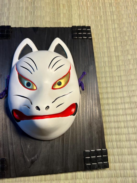 Japanese Artisan Fox Mask Good Luck Wall Hanging (with Black Board