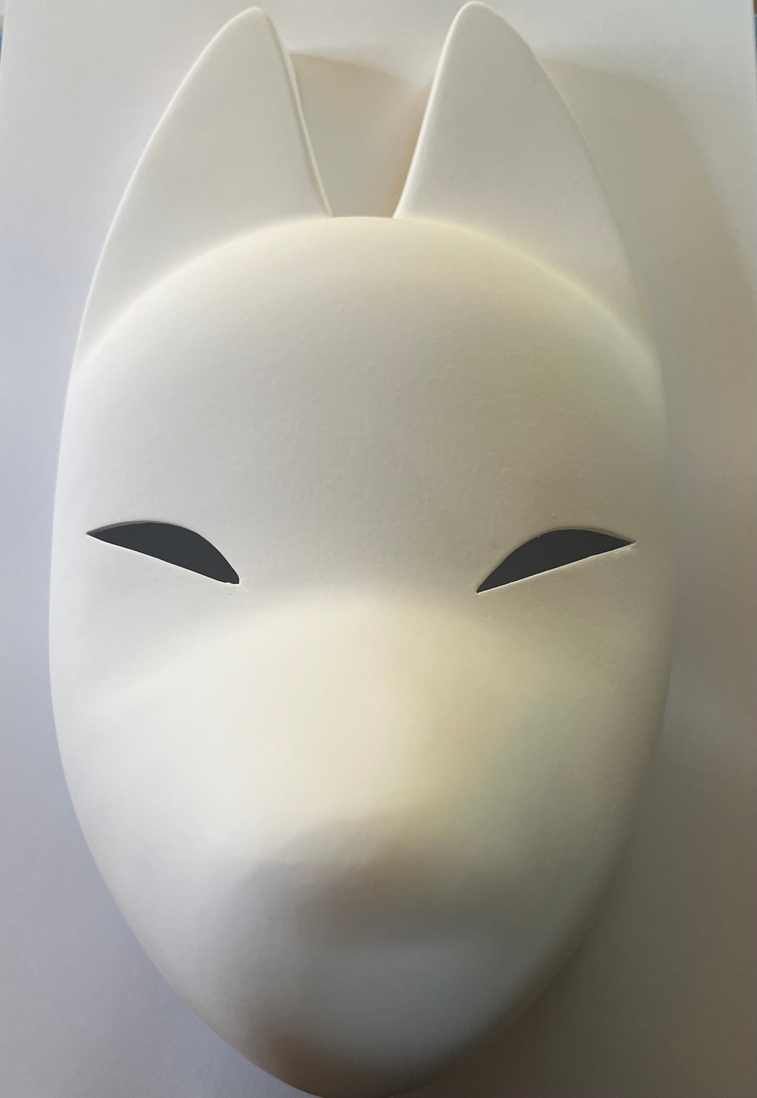 Japanese Fox Full Mask Plain Kitsune Art White Fox Mask Etsy