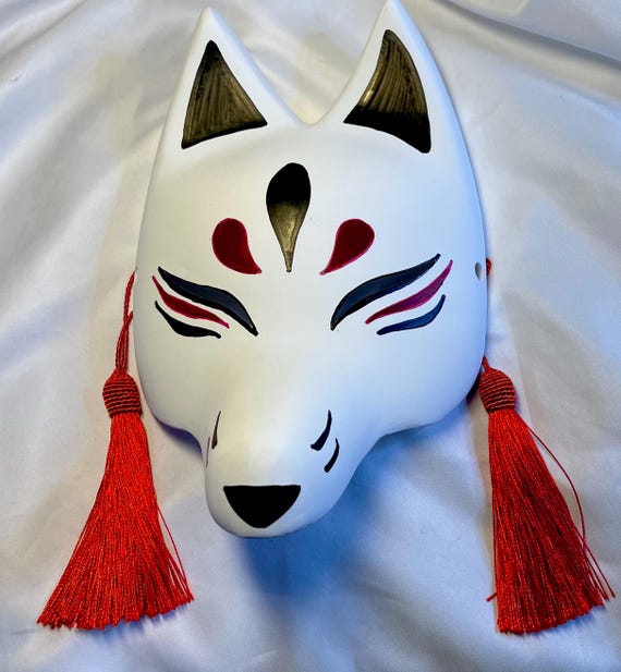 Japanese White Kitsune Inari Fox Mask – Traditional Handmade Fox