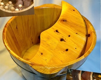 HINOKI Fußbadewanne D.40cm Handgefertigt +10 Zypressen-Spa-Bälle | Enthält eine Kulturbroschüre über japanische Onsen und Fußbäder