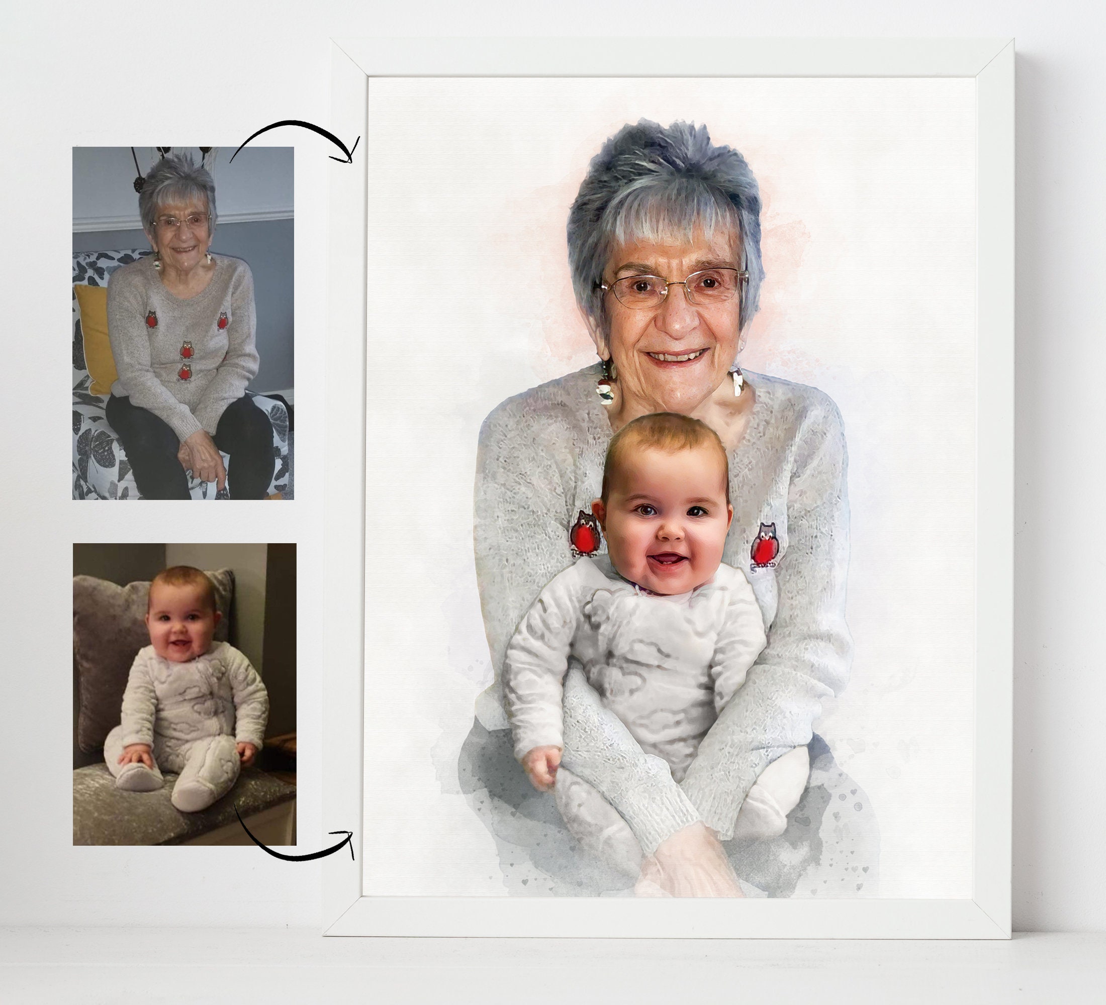 Combine Photos Into One Personalised Watercolour Portrait Etsy