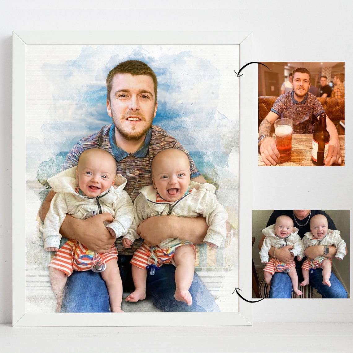 Combine Photos Into One Personalised Watercolour Portrait