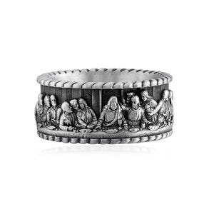 Last Supper Ring for Men, 925 Sterling Silver Religious Band, Jesus Christ Cross Ring, Christian Gift, Catholic Wedding Band