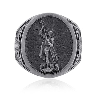 St Michael The Archangel Ring, Catholic Mens Ring, Archangel Michael, Christian Men Rings, Christian Jewelry, Gift For Husband, Silver Rings