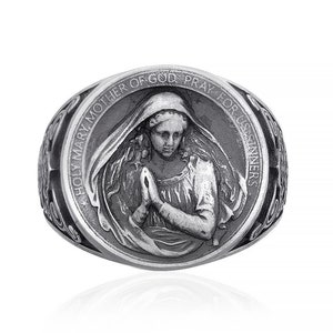 Holy Virgin Mary Religious Ring, Christian Accessory, Catholic Ring, Christian Men Gift, Religious Men Ring, Virgin Mary Ring, Men Gift Ring