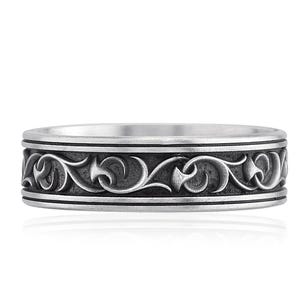 Vintage Floral Silver Ring, 925 Sterling Silver Wedding Band, Botanical Engraved Men’s Ring, Unique Engagement Ring for Him