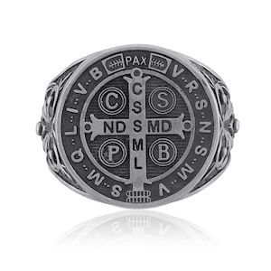 Saint Benedict Medal Cross Ring, Protective Mens Ring, Protection Rings, Demon Rings, Sacred Talisman, Saint Benedict, Talisman Protective
