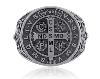 Saint Benedict Medal Cross Ring, Protective Mens Ring, Protection Rings, Demon Rings, Sacred Talisman, Saint Benedict, Talisman Protective