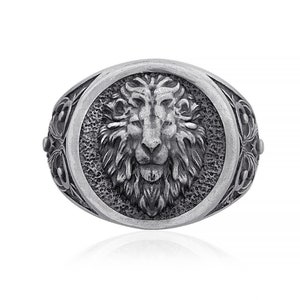 Octagon Lion Head Ring, Animal Ring, Lion Head Ring, Octagon Ring, Lion Ring, Handmade Ring, Handmade Jewelry, Leo Ring,  Lion Jewelry