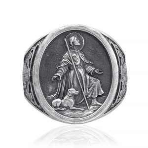 Saint Rochus Religious Ring, Christian Men Ring, Men Silver Gift Ring, Christian Gift Ring, Christian Ring, Christian Jewelry, Handmade