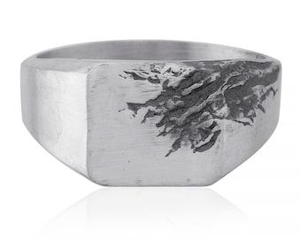 Worn Square Vintage Ring, Mens Ring, Sterling Silver Ring, Rustic, Unique Ring, Silver Signet, Mens Signet Rings, Wedding Band,Handmade ring