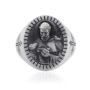 Saint Francis Oxidized Signet Ring, Christian Saint Signet Ring, Protection Ring, Family Ring, Christian Men Gift, Husband Gift Rings
