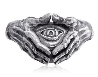 Illuminati Eye Sterling Silver Men Ring, Mens Eye Ring, Illuminati Symbols, Illuminati Pyramid, Vintage Illuminati, Men Illuminati Ring