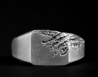 Anillo vintage cuadrado desgastado, anillo de hombre, anillo de plata esterlina, rústico, anillo único, sello de plata, anillos de sello para hombres, anillo de boda, hecho a mano