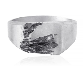 Worn Square Vintage Ring, Mens Ring, Sterling Silver Ring, Rustic, Unique Ring, Silver Signet, Mens Signet Rings, Wedding Band,Handmade Ring