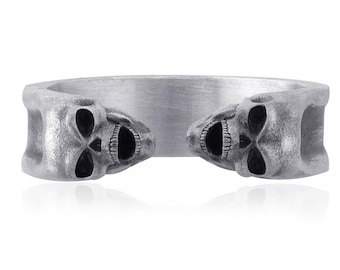 Double Skull Head Sterling Silver Ring, Mens skull ring, Gothic Ring, Silver Ring For Men, Gothic Jewelry, Handmade Jewelry, Skull Ring