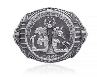 Egypt Horus and Anubis Ring, Egyptian Ring, Unique Silver Ring, Modern Silver Ring, Sterling Silver Ring, Anubis ring, Mythology Ring