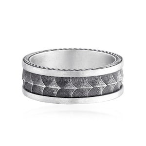 Dragon Sterling Silver Men Band Ring, Dragon Silver Men Jewelry, Silver Unique Ring For Men, Engraved Promise Ring For Husband, Gift For Him