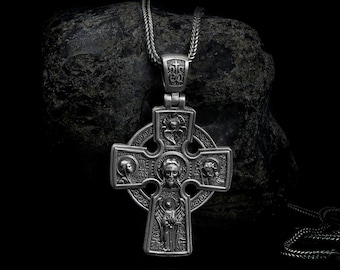 Orthodox Cross Saints Necklace, Christianity, Pendant Crucifix, Jesus Christ, Silver Cross, Lords Prayer, Pray, Sterling Silver, Handmade