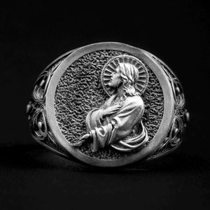 Jesus Relief Religious Ring, Christian Accessory, Jesus Jewelry, Men Gift Ring, Jesus Gift Ring, Men Christian Ring, Modern Men Ring