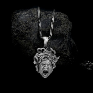 Angry Gorgon Medusa Head Necklace, Greek Mythology, Medusa Necklace, Mythology Jewelry, Medusa Pendant, Silver Medusa, Snake Necklace