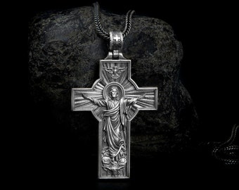 Engraved Crosss Jesus Necklace, Jesus Cross Pendants, Jesus Cross Charm, Jesus Crucifix Charm, Religious Gift, Christian Jewelry