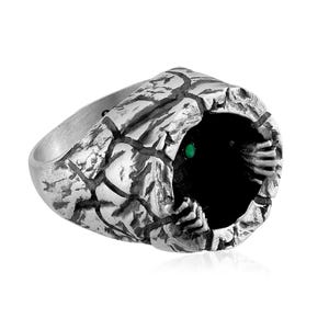 The Summoned Spirit Ring in Sterling Silver, Gothic Horror Band with Pink Gemstone Eye, Scary Spirit Ring, Halloween Jewelry for Men
