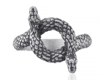 Anel de prata esterlina com duas cabeças de cobra, anéis de animais, anel de cobra dupla, anel de réptil, amante de cobras, anel de cobra, anéis de prata de cobra, cobra píton