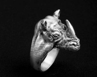 Rhinoceros Animal Sterling Silver Ring, Animal Head Ring, Animal Ring, Animal Jewelry, Hand Carved Ring, Rhino, Rhino Jewelry, Gift Ring