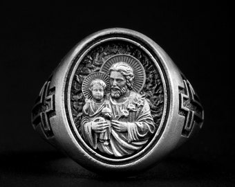 Saint Joseph Religious Ring, Coat Of Arms Ring, Crest Ring, Family Crest Ring, College Class Ring, Family Rings, University Ring, Men Ring