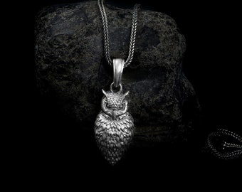 Owl Necklace, 925 Sterling Silver Bird Animal Pendant, Personalized Nature Jewelry for Men and Women