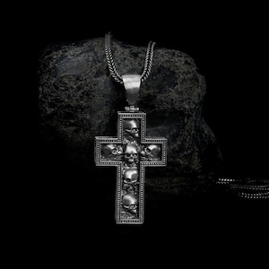 Skulls In Cross Necklace, Cross Crucifix, Goth Gothic Medieval, Skull Pendant, Skull Necklace, Gothic Pendant, Gothic Jewelry, Handmade