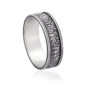 Rococo Ornate Carved Wedding Ring, Unique Band Ring, Sterlin Silver Band Ring, Antique Style Ring, Unique Engagement Ring,Heritage Halo Band