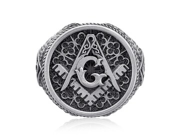 thumbnail image 2 of Men's Freemason Masonic Ring – Solid Stainless Steel, Gothic Biker Style (Gold/Silver) 2 of 6